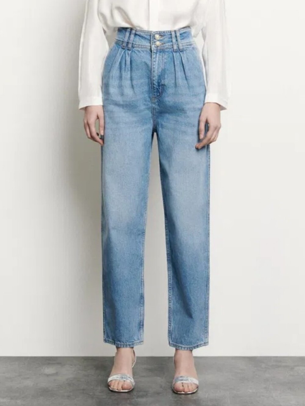Sandro Barrel Denim Jeans Size 38 FR (US 6) Balloon Leg High Rise Tapered Pleat